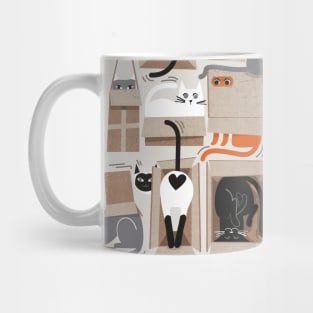 Purfect feline architecture // pattern // beige background cute cats in cardboard boxes Mug